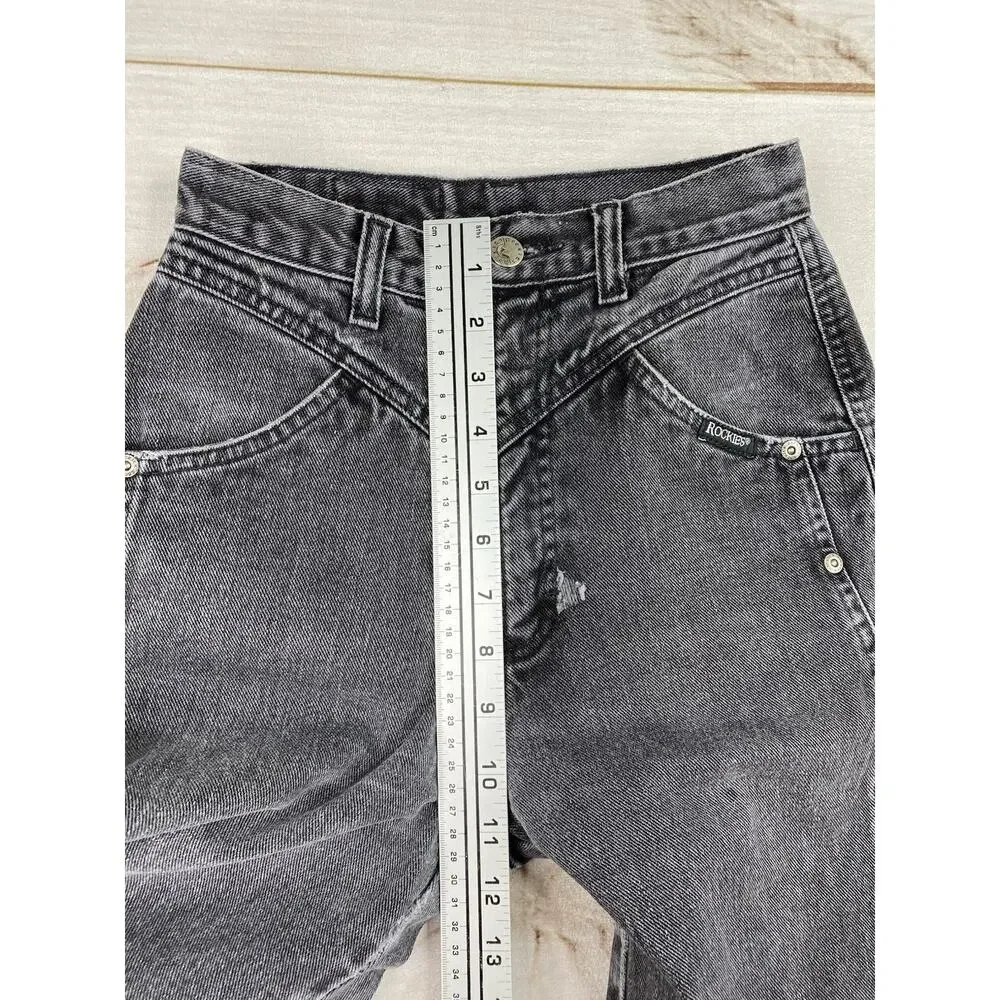 Vtg Rocky Mountain Rockies Jeans 26/3 Faded Black High Rise Button Placket 90s